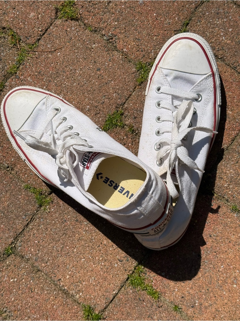 Converse Women's White Canvas Low-Top Sneakers with Red Trim